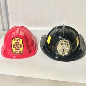 Fire Chief Hat Fire Fighter Red Plastic Costume Helmet Accessory Set Of 2